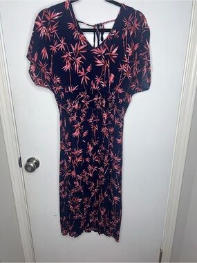 T.J.Maxx Navy Midi Dress with Pink Floral Print